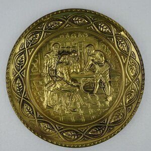Vintage Brass Tavern Pub Plate Charger Wall Hanging Elpec England MCM